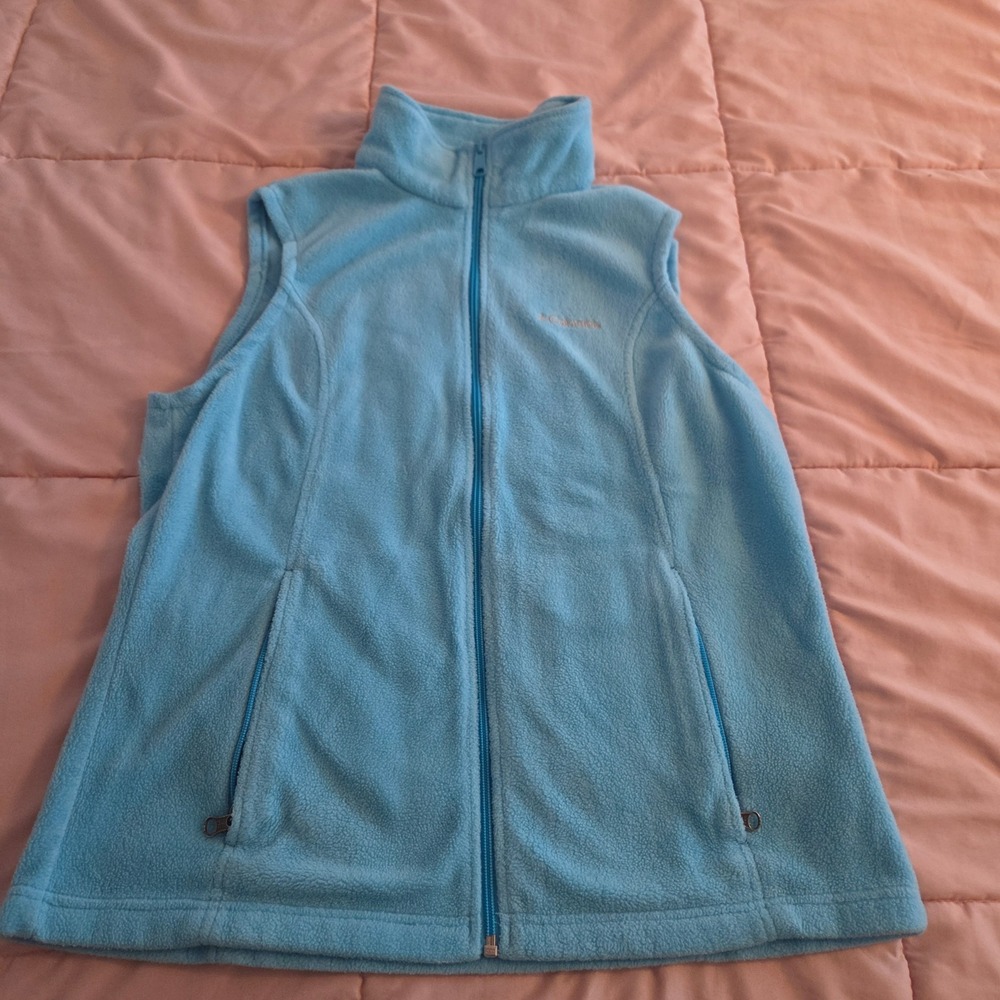Columbia Womens Light Blue Fleece Full Zip Mock Neck Vest Size Large